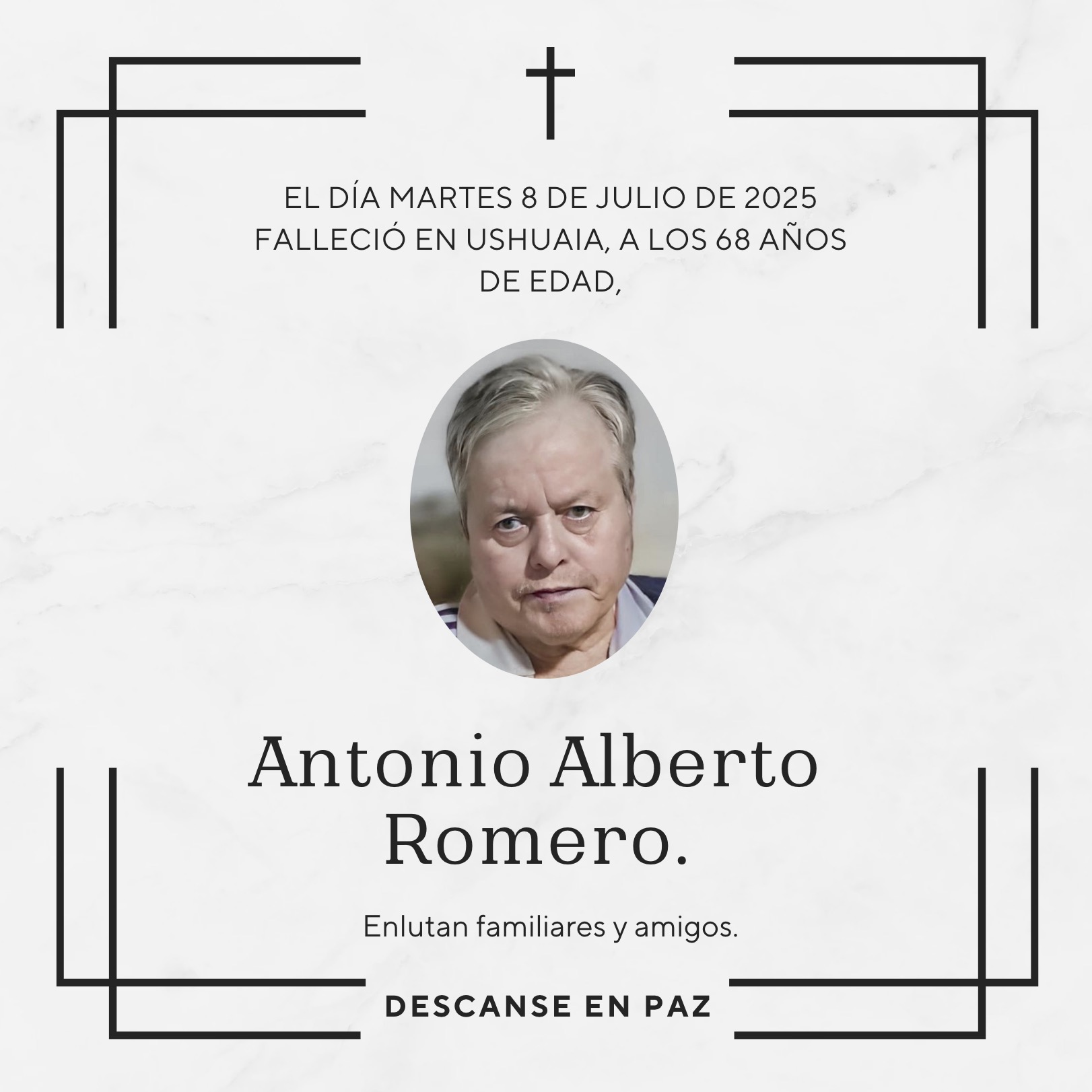 Fallecimiento | Antonio Alberto Romero.